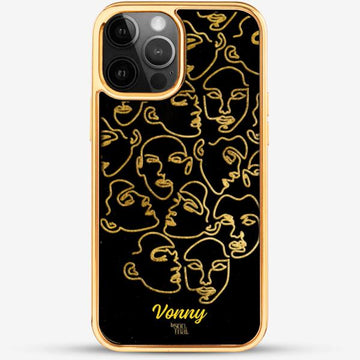 24k Gold Custom iPhone Case - Line Art Faces 2