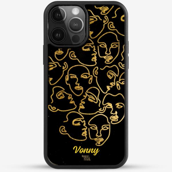 24k Gold Custom iPhone Case - Line Art Faces 2